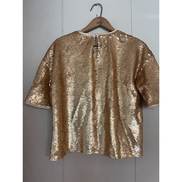 Le' AL.X Gold Sequin Blouse Disco Glamorous Chic Holiday Party XS NWT - Picture 2 of 5